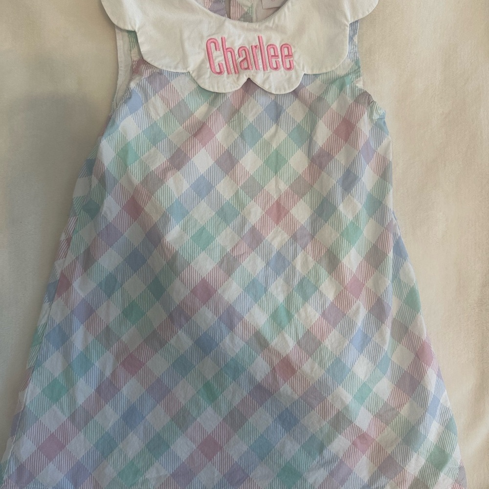 Stitchy Fish - best dressed bib dress, Pastel Plaid, Charlee monogram